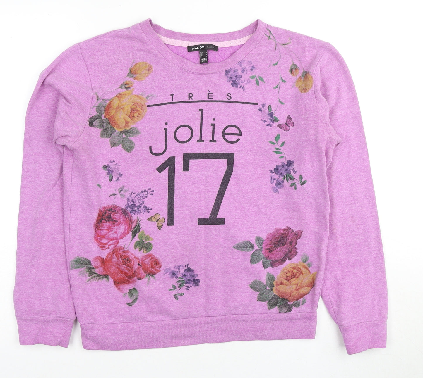 Mango Women's Purple Floral Graphic Pullover Sweatshirt
