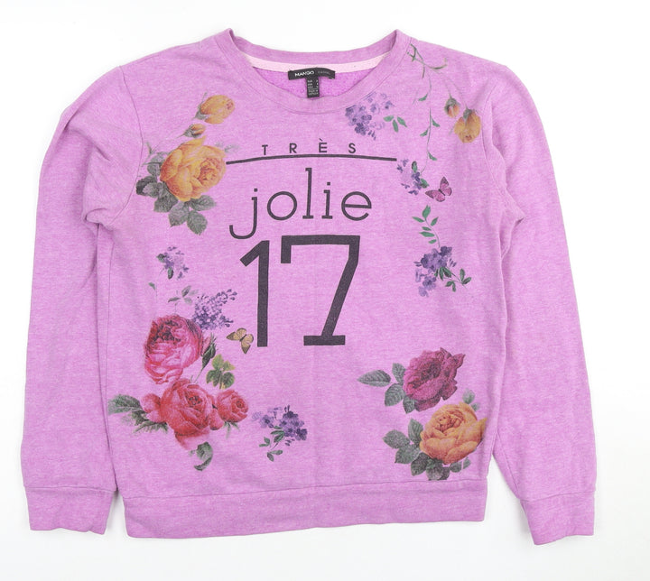 Mango Women's Purple Floral Graphic Pullover Sweatshirt