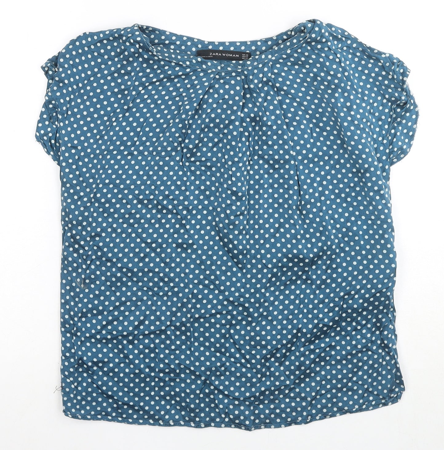 Zara Women's Blue Polka Dot Silk Blouse, Size 16
