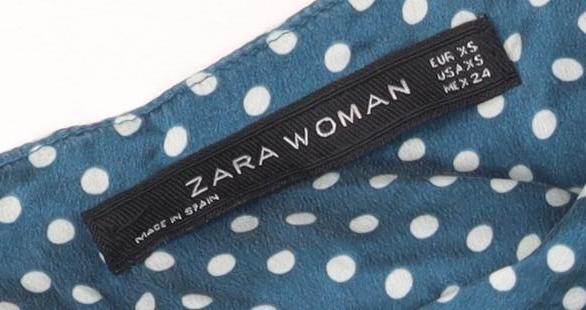 Zara Women's Blue Polka Dot Silk Blouse, Size 16
