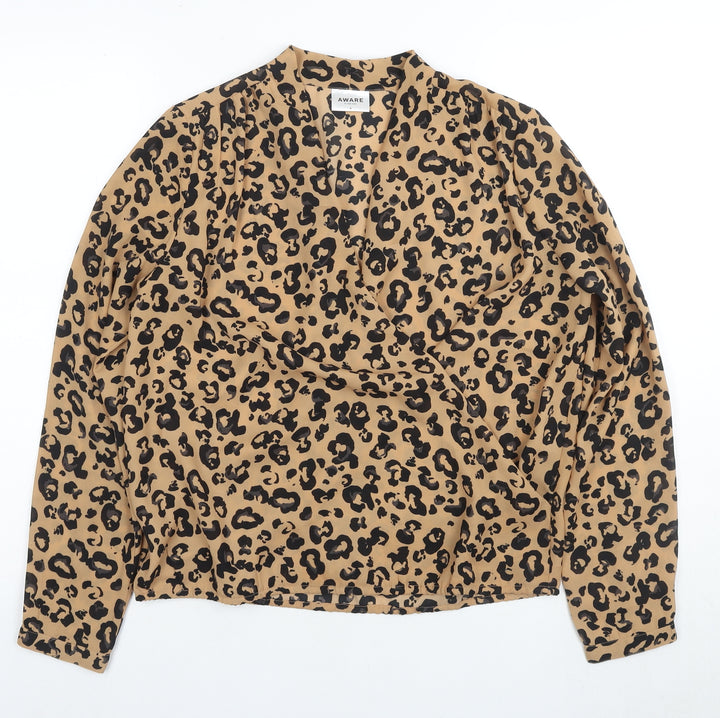 VERO MODA Women's Beige Leopard Print Blouse S