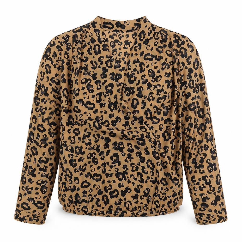 Front view of Vero Moda Women's Beige Leopard Print Blouse S