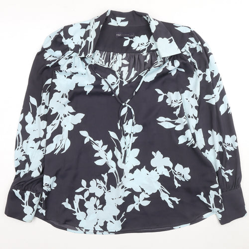 Marks and Spencer Women's Black Floral Blouse Size 12