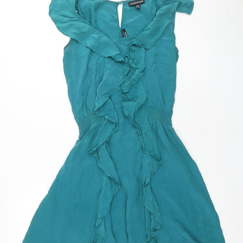 Warehouse Women's Green Silk Fit & Flare Dress Size 10