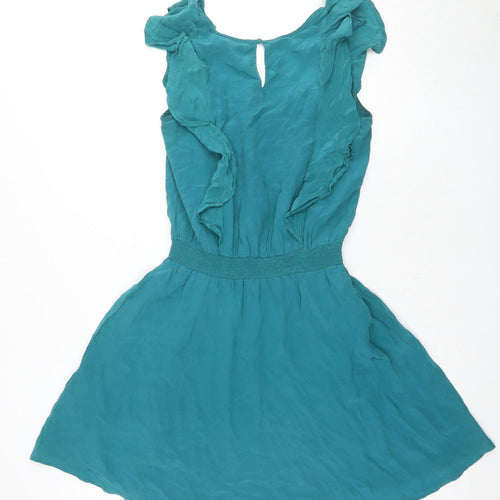 Warehouse Women's Green Silk Fit & Flare Dress Size 10