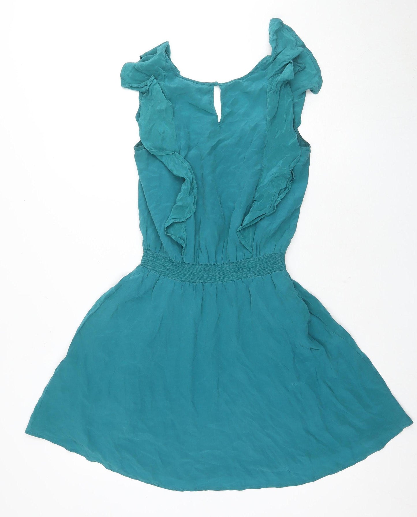 Warehouse Women's Green Silk Fit & Flare Dress Size 10