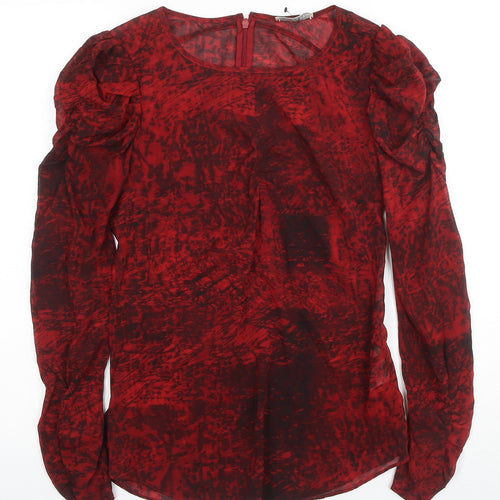 Whistles Women's Red Silk Blouse, Size 8, Puff Sleeve