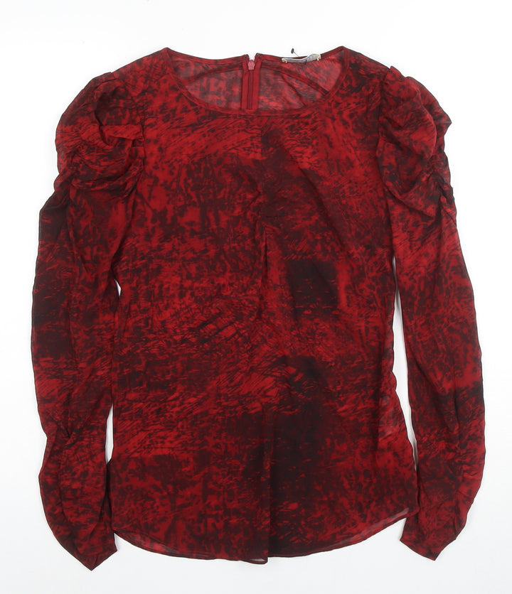 Whistles Women's Red Silk Blouse, Size 8, Puff Sleeve