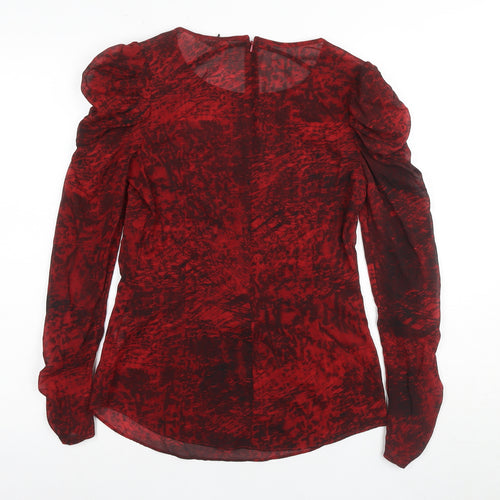 Whistles Women's Red Silk Blouse, Size 8, Puff Sleeve