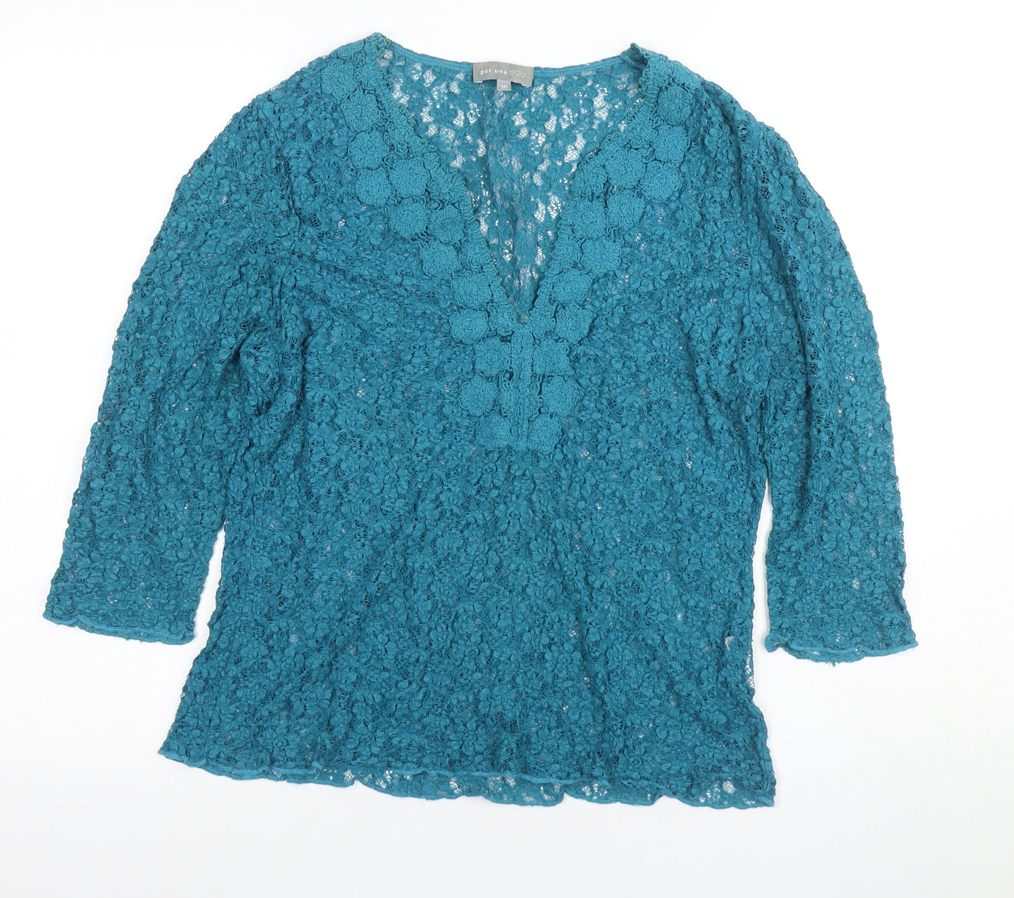 Marks and Spencer Blue Lace Blouse, Women's 16, V-Neck