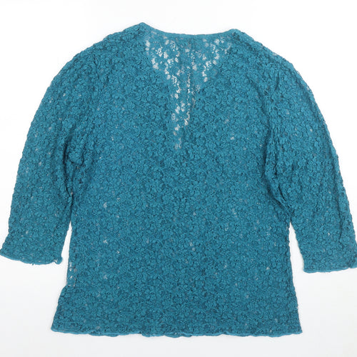 Marks and Spencer Blue Lace Blouse, Women's 16, V-Neck