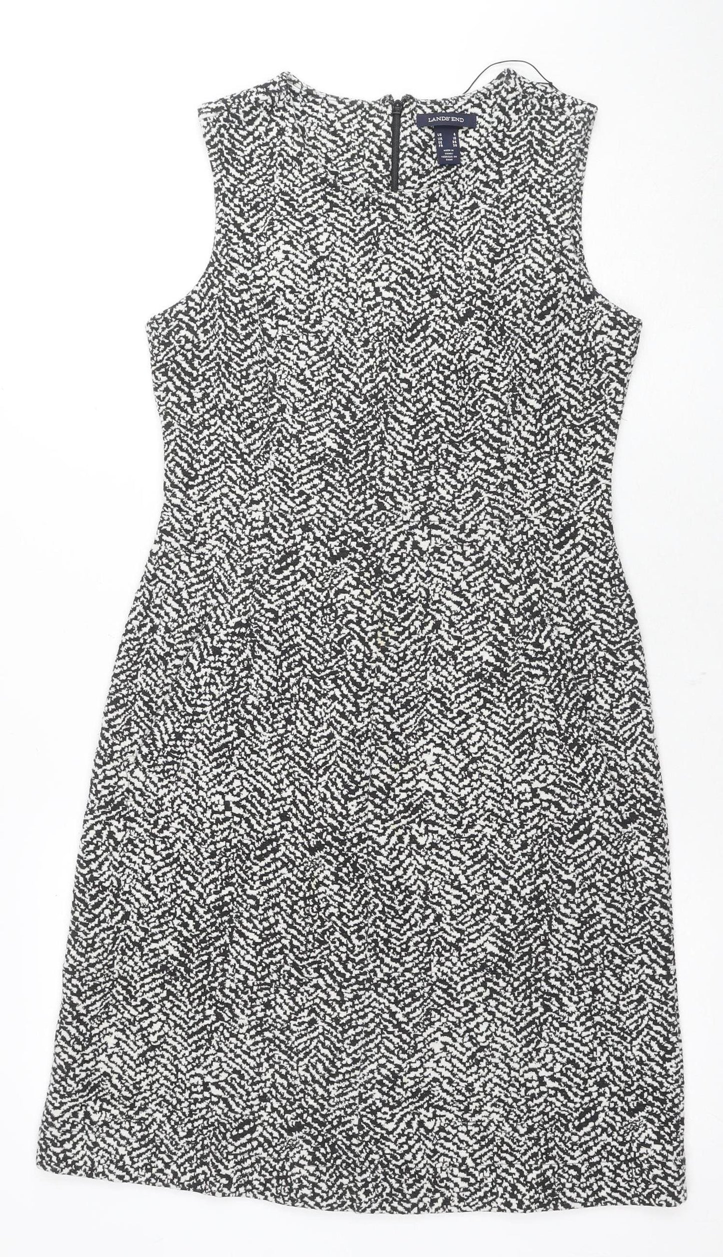Lands' End Women's Black Geometric Sheath Dress, Size 12