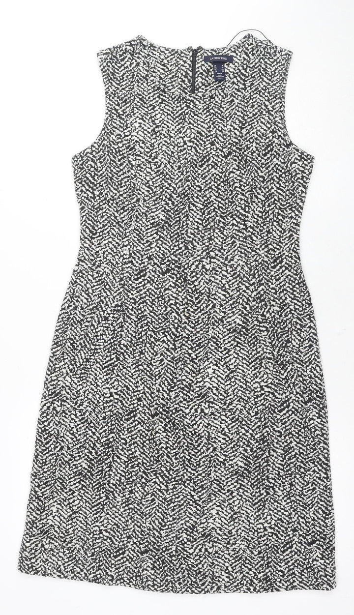 Lands' End Women's Black Geometric Sheath Dress, Size 12