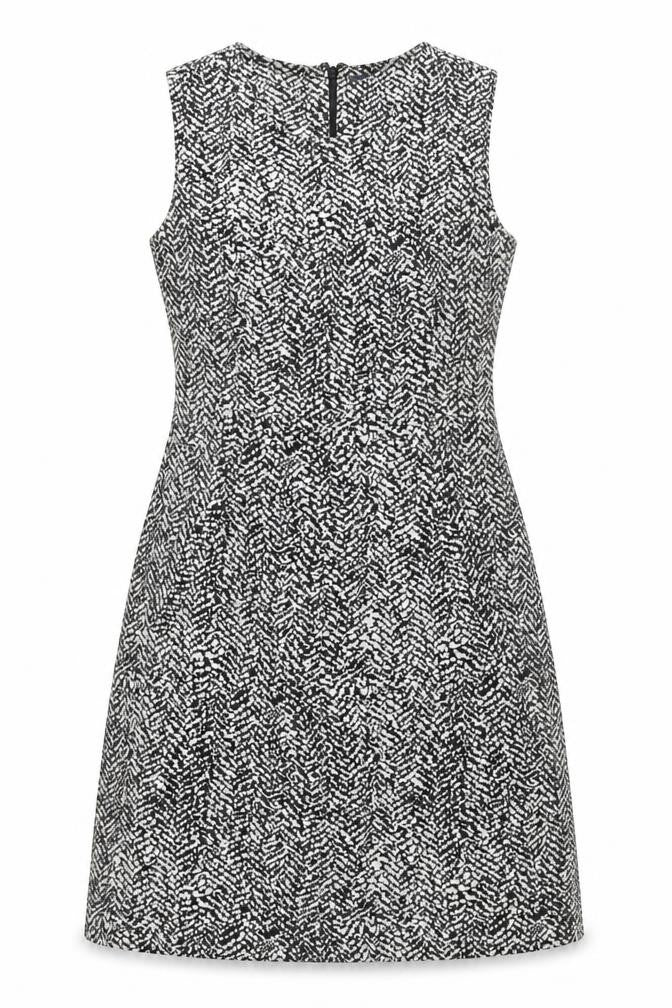 Front view of Lands' End Women's Black Geometric Sheath Dress, size 12