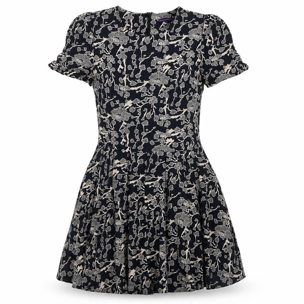 Front view of Vaudeville & Burlesque Women's Black Floral Dress S