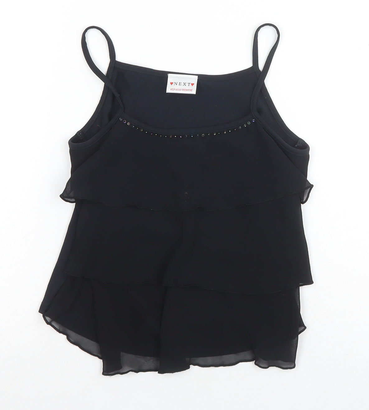 Next Girls Black Camisole Tank Top, Studded Accents, Size 12