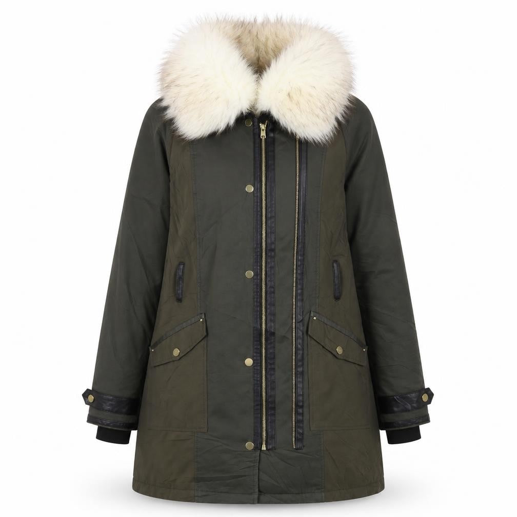 Front view of River Island Women's Green Parka Coat, size 12