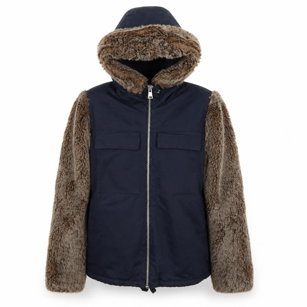 Front view of Topshop Women's Black Hooded Puffer Jacket, size 12