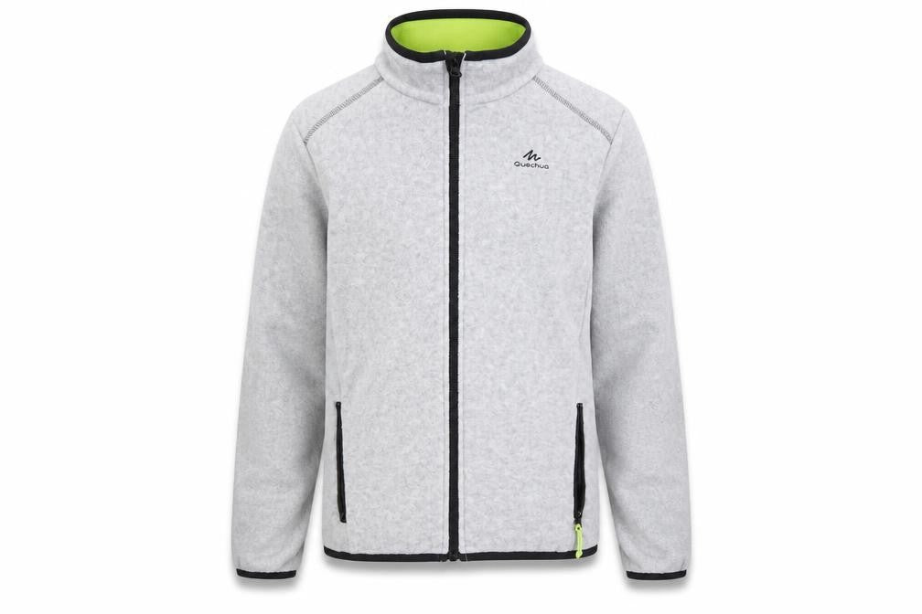 Front view of Quechua boys’ grey fleece basic jacket 11-12 years
