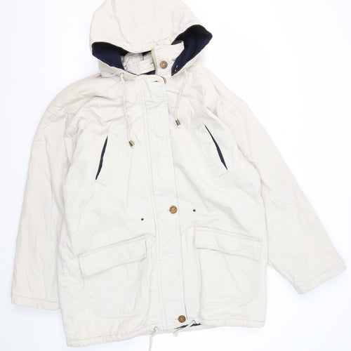 U Turn White Parka Jacket - Unisex M, Hooded & Warm