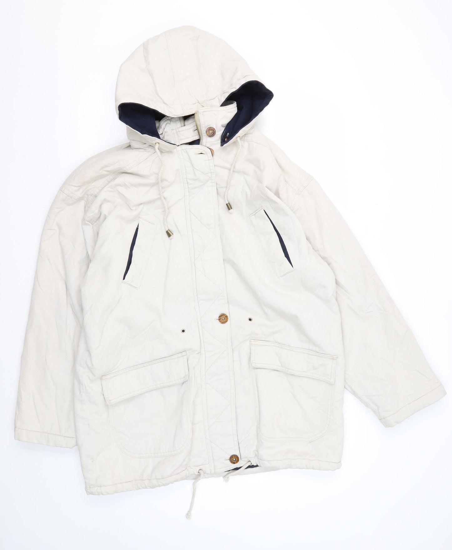 U Turn White Parka Jacket - Unisex M, Hooded & Warm