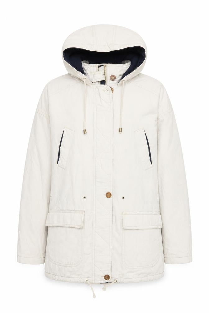 Front view of U Turn White Parka Jacket - unisex m, hooded & warm
