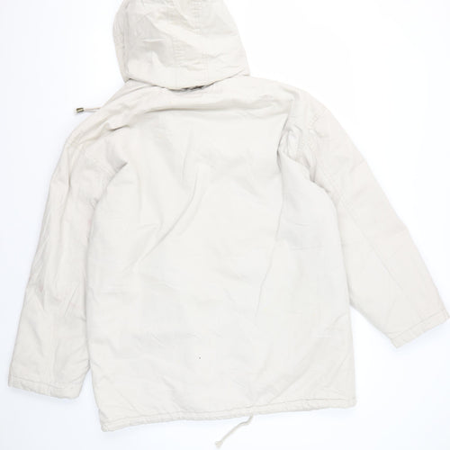 U Turn White Parka Jacket - Unisex M, Hooded & Warm