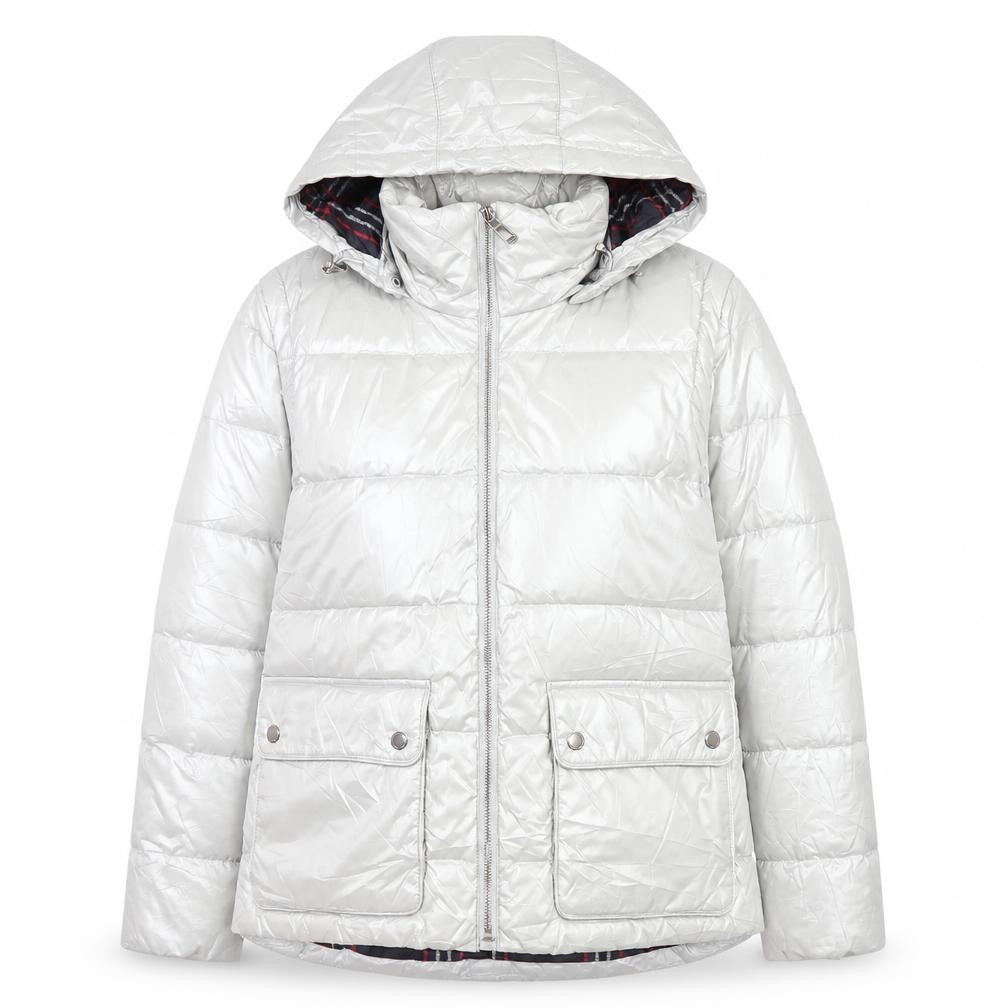 Front view of Lands' End Women's Silver XS Puffer Jacket - Petites