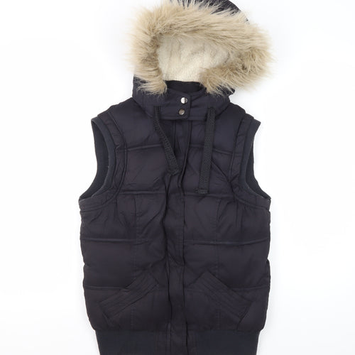 New Look Women's Black Puffer Waistcoat, Size 10, Hooded, Casual