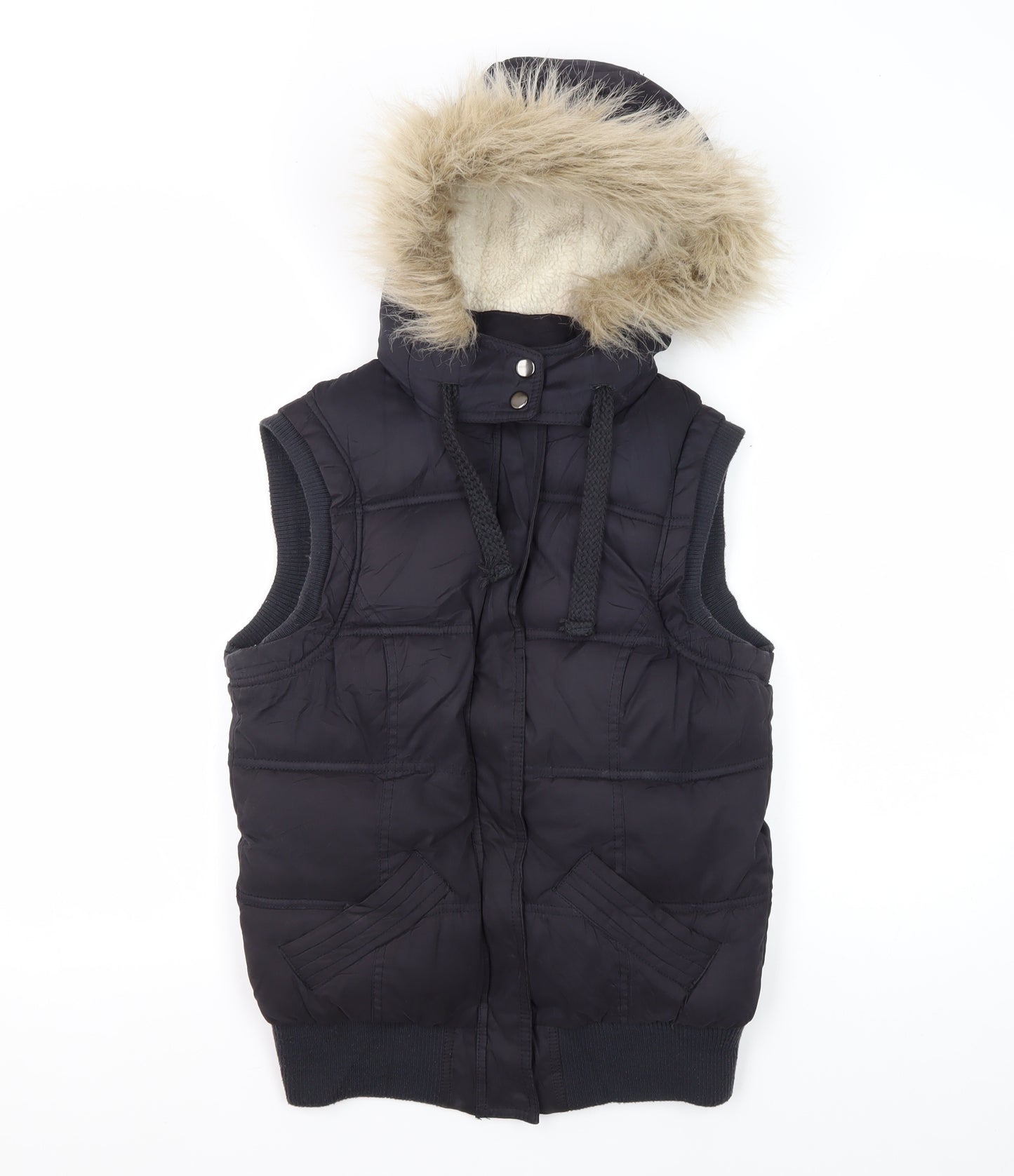 New Look Women's Black Puffer Waistcoat, Size 10, Hooded, Casual