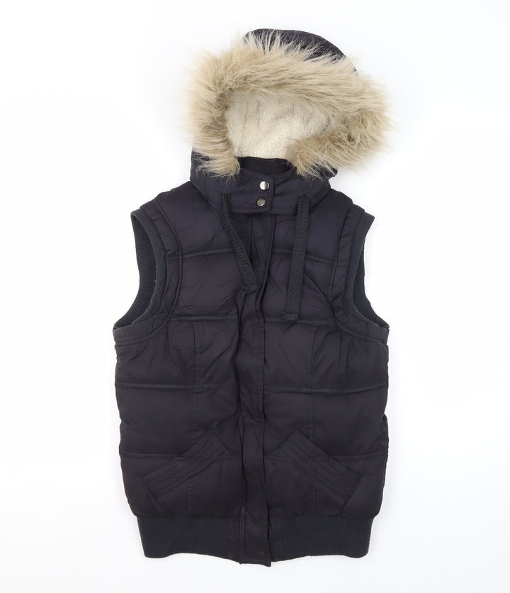 New Look Women's Black Puffer Waistcoat, Size 10, Hooded, Casual