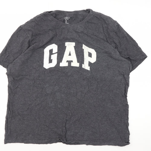 Gap Men's Grey College Logo T-Shirt, Size L, Cotton Jersey