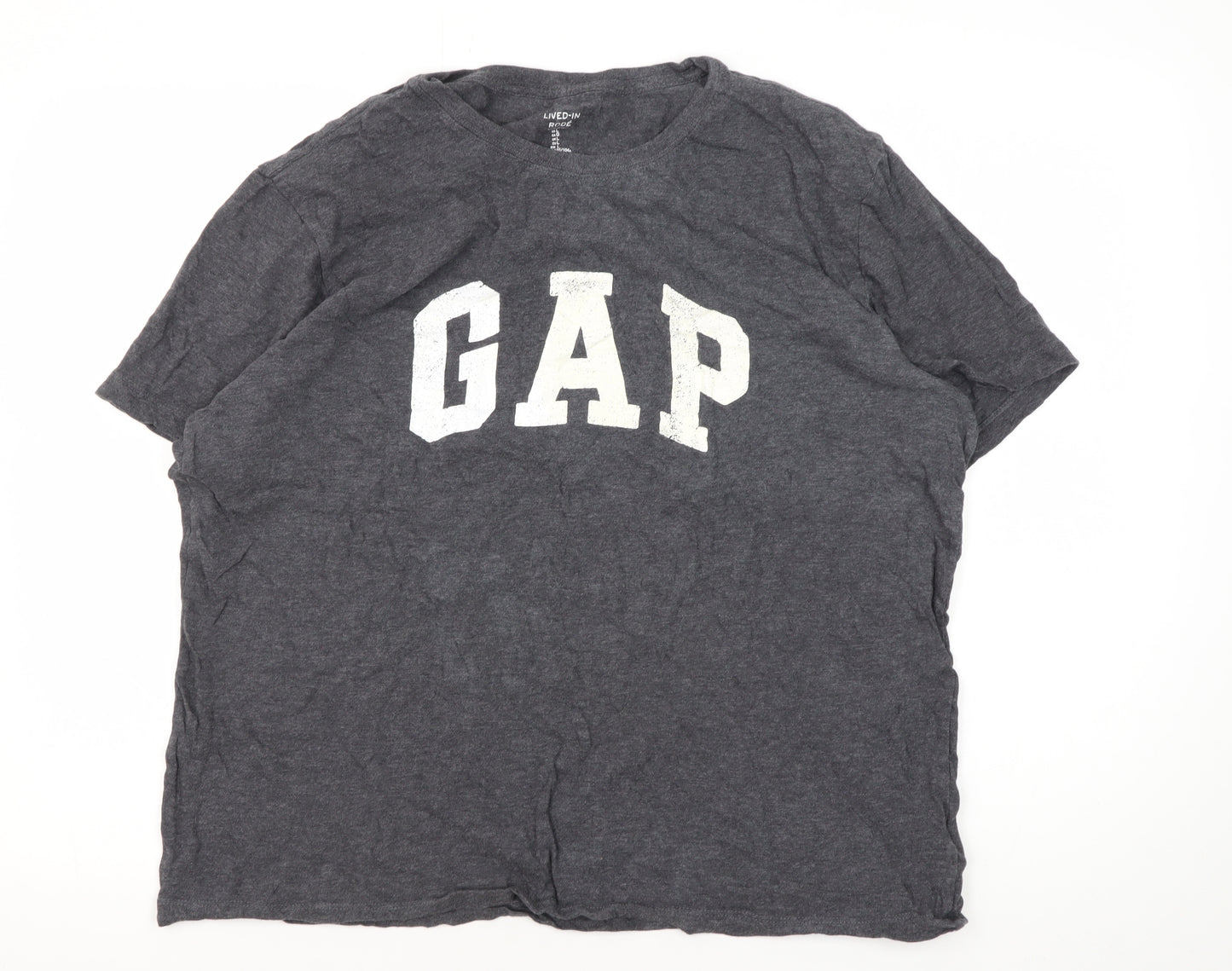 Gap Men's Grey College Logo T-Shirt, Size L, Cotton Jersey