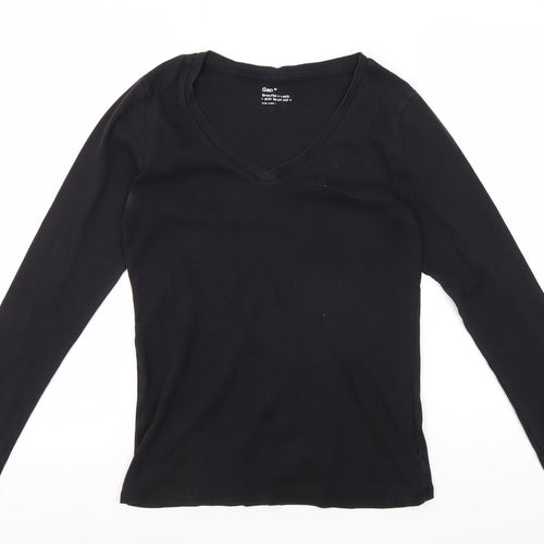 Gap Women's Black V-Neck Long Sleeve T-Shirt M