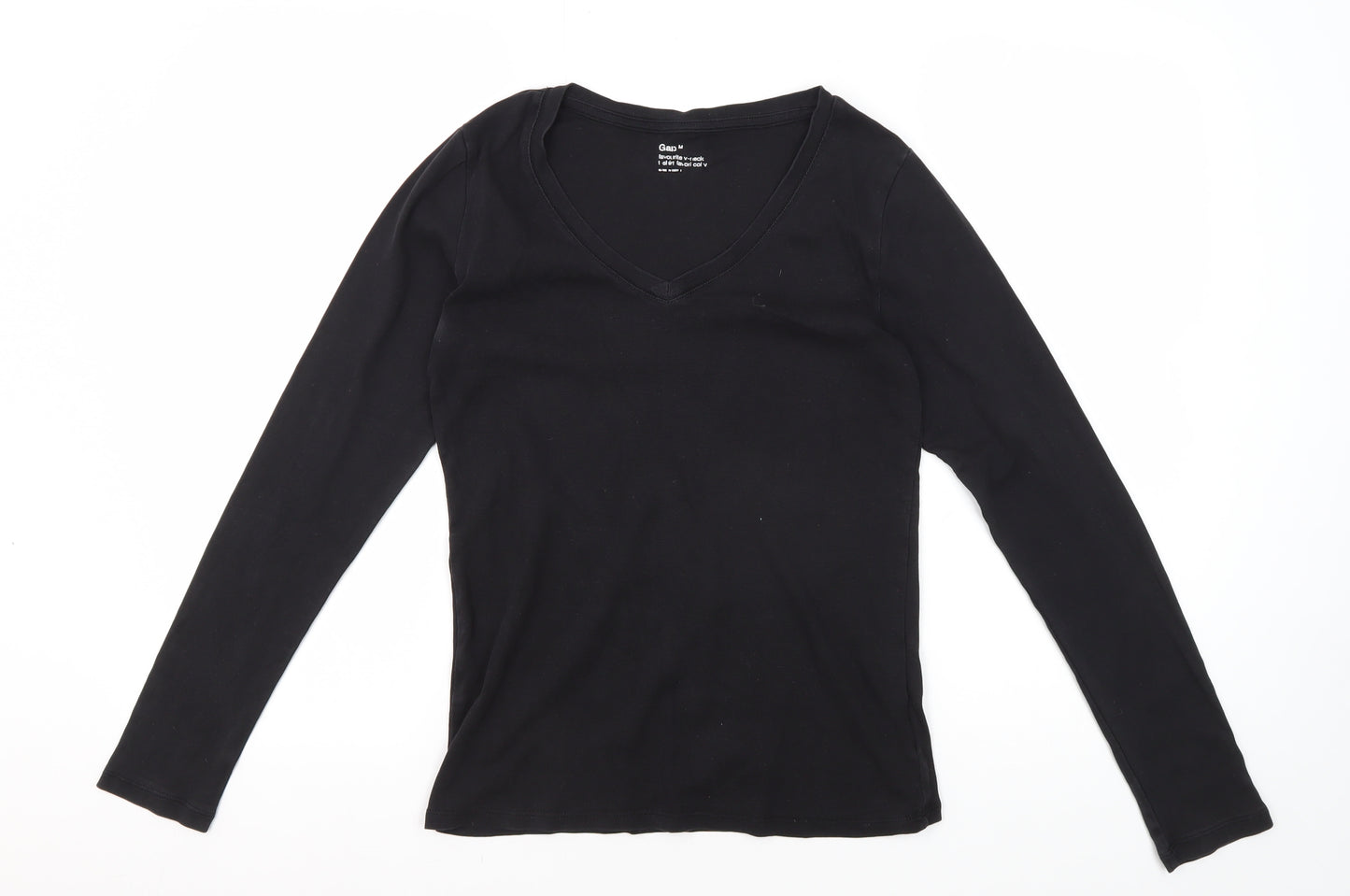 Gap Women's Black V-Neck Long Sleeve T-Shirt M