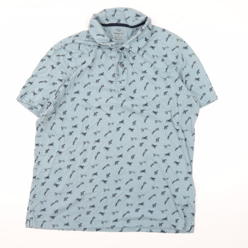 Marks and Spencer Men's Blue XL Animal Print Polo