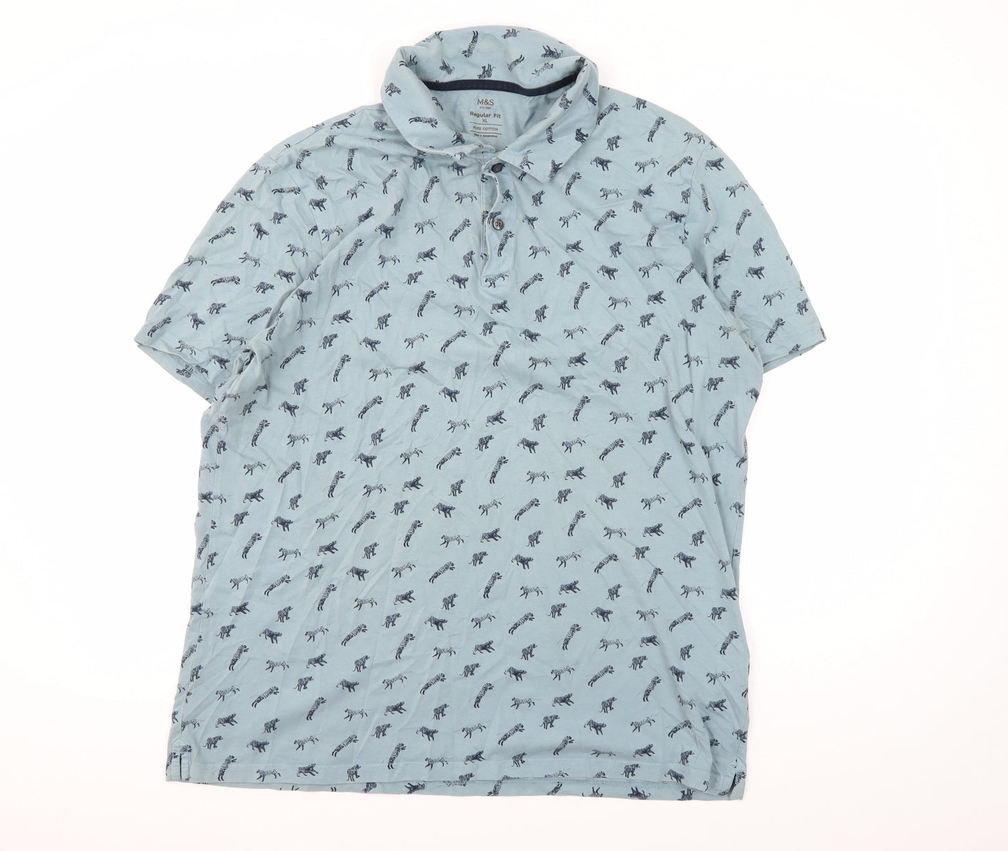 Marks and Spencer Men's Blue XL Animal Print Polo