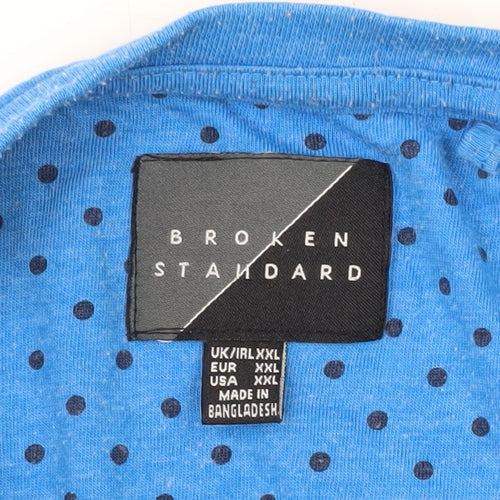 Broken Standard Men's Blue T-Shirt 2XL Crew Neck Regular Fit