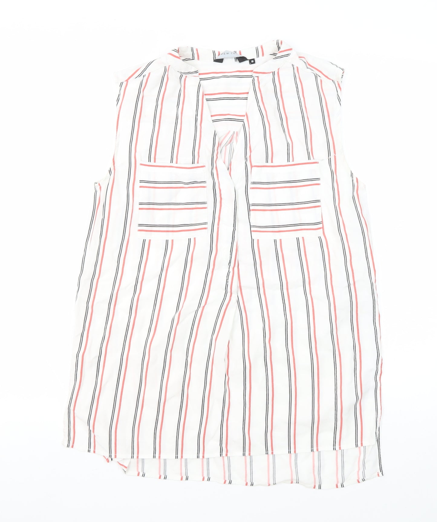 New Look Women's Striped Sleeveless V-Neck Blouse Size 10