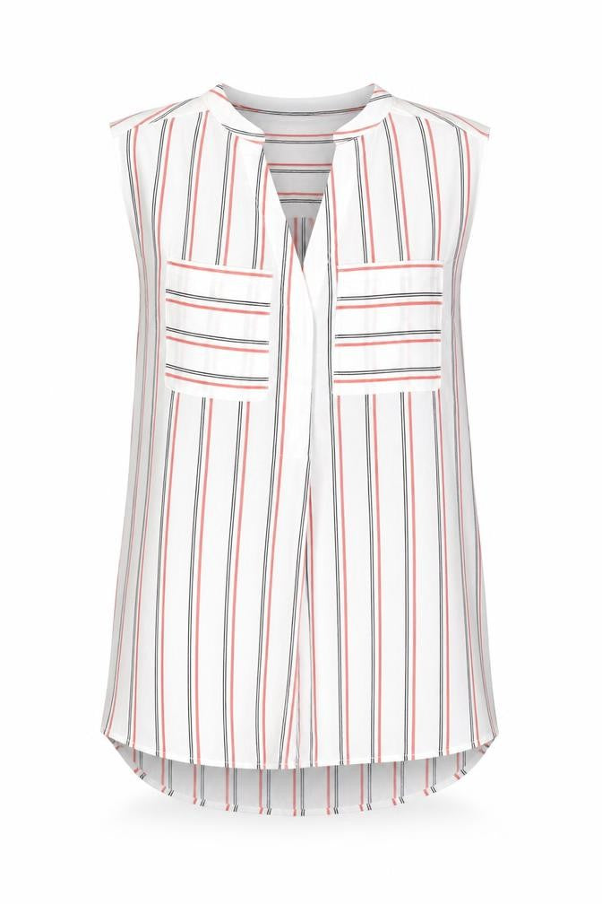Front view of New Look Women's Striped Sleeveless V-Neck Blouse, size 10