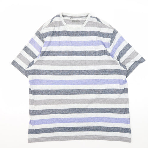Marks and Spencer Men's Grey Striped T-Shirt M