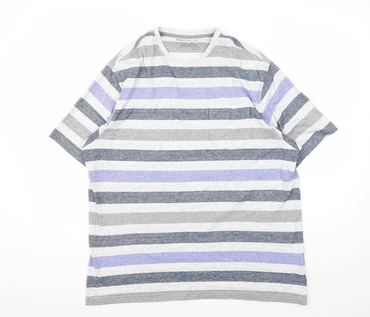 Marks and Spencer Men's Grey Striped T-Shirt M