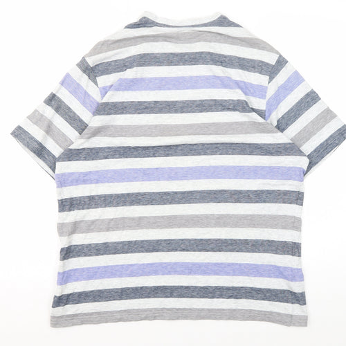 Marks and Spencer Men's Grey Striped T-Shirt M