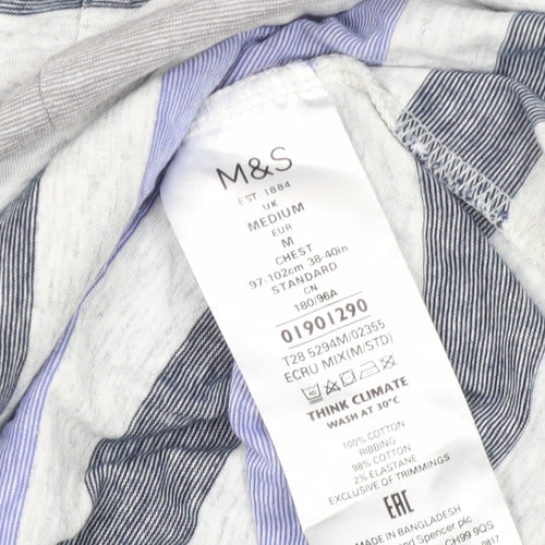 Marks and Spencer Men's Grey Striped T-Shirt M