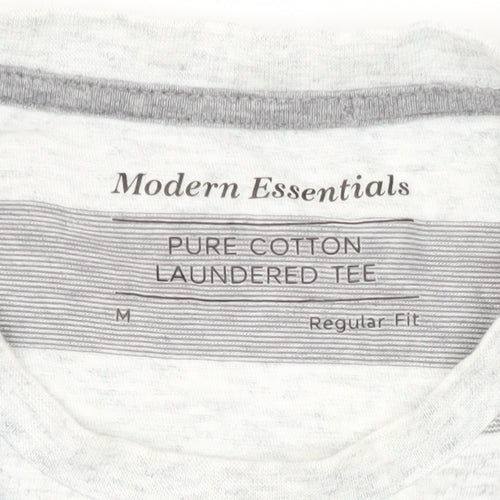 Marks and Spencer Men's Grey Striped T-Shirt M