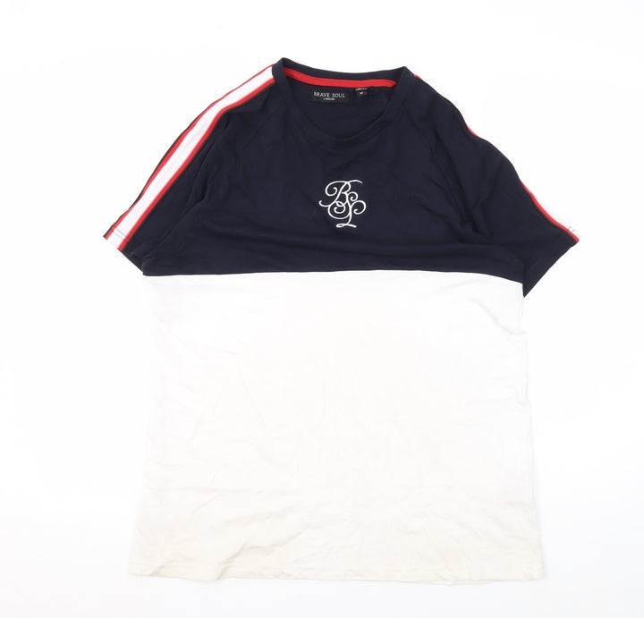 Brave Soul Men's M Blue White Colourblock T-Shirt