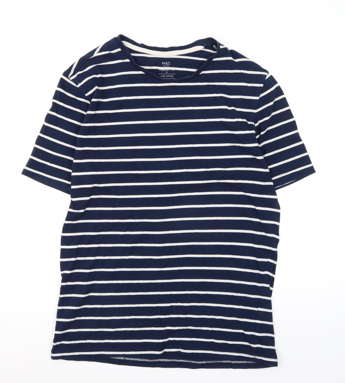 Marks and Spencer Men's Blue Striped Cotton T-Shirt S
