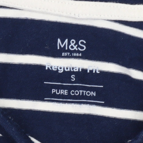 Marks and Spencer Men's Blue Striped Cotton T-Shirt S