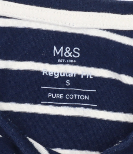 Marks and Spencer Men's Blue Striped Cotton T-Shirt S