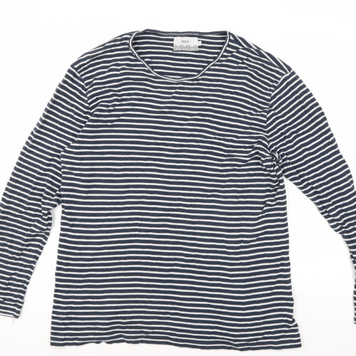 WAX London Men's Blue Striped Long Sleeve T-Shirt L